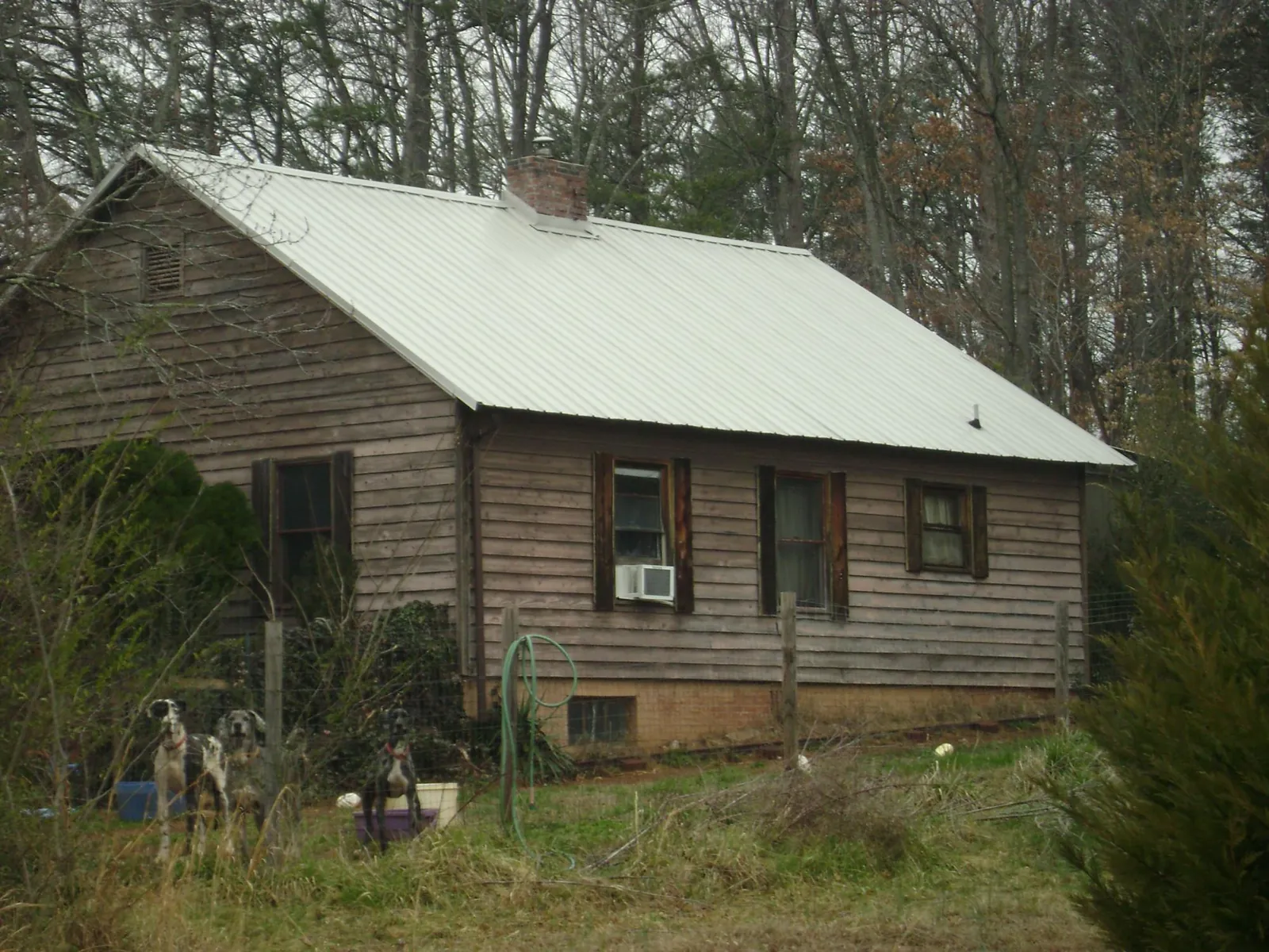 White metal roof on an old wood sided farmhouse, from a Metal Roof Installation job in Platina